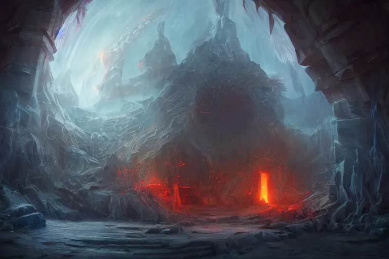 Image similar to A Portal to the Lost Flame Realm, fantasy, digital art, professional illustration, realistic, ultra detailed, atmospheric, cinematic lighting, arcane