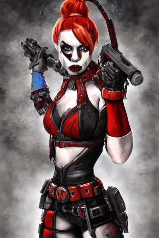 Image similar to an in game portrait of harley quinn from doom eternal, doom eternal art style.