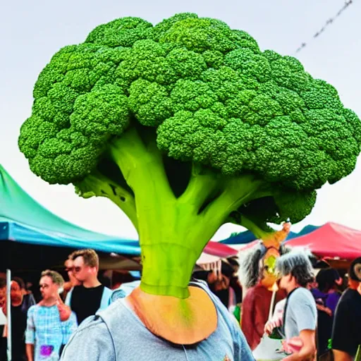 Image similar to a humanoid broccoli at a festival in the year 3 0 0 0