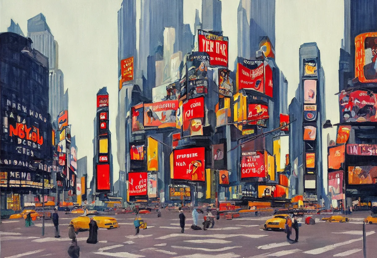 Prompt: an edward hopper style painting of new york times square, spring