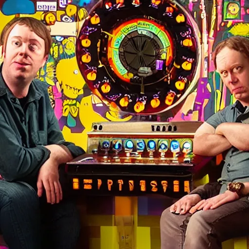 Prompt: channel 4's peep show with david mitchell and robert webb pinball!!!! machine!!!!!!