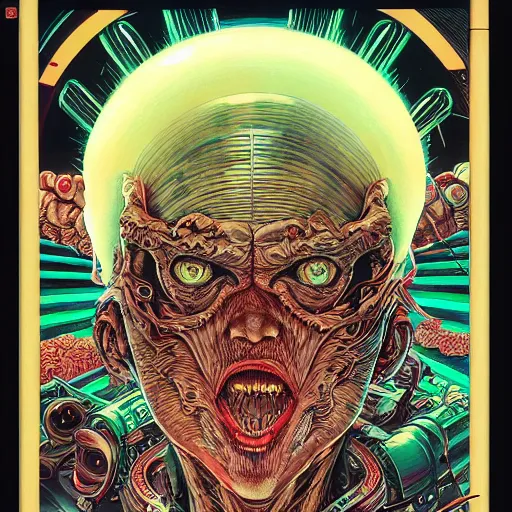 Image similar to portrait of crazy alien, symmetrical, by yoichi hatakenaka, masamune shirow, josan gonzales and dan mumford, ayami kojima, takato yamamoto, barclay shaw, karol bak, yukito kishiro