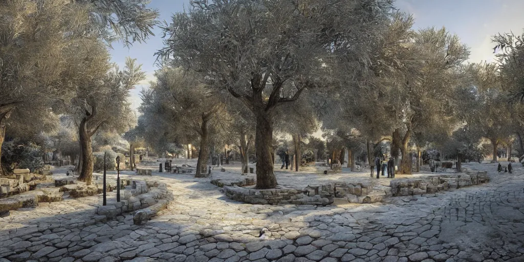 Prompt: A hyperrealistic concept art of a very beautiful ancient greek winter cityscape, lots of oak and olive trees, stunning massive ornately 3d render inspired art by Renato muccillo and Andreas Rocha and Johanna Rupprecht + symmetry + natural volumetric lighting, 8k octane beautifully detailed render, post-processing, highly detailed, intricate complexity, epic composition, magical atmosphere, cinematic lighting + masterpiece, trending on artstation