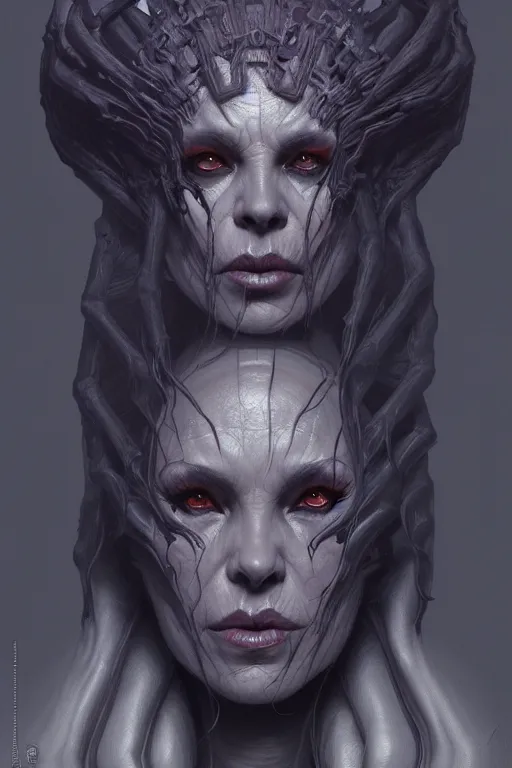 Image similar to a portrait of the queen of darkness, illustration, soft lighting, soft details, dark mood, painting oil on canvas by Wayne Barlowe octane render trending on artstation d&d characters, 4k, 8k, HD