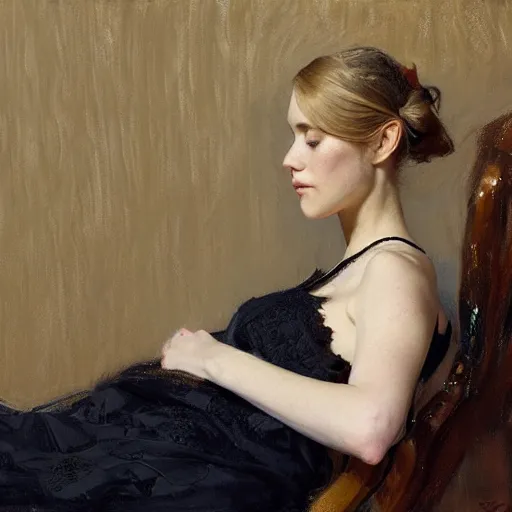 Image similar to girl with pigtails hairstyle, lace dress, reclining pose, jeremy lipking, joseph todorovitch, timothy rees