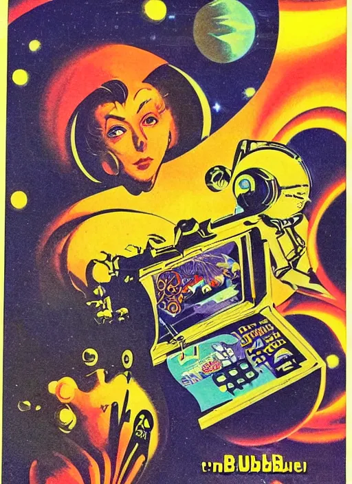Prompt: Beautiful Super Monkey Ball lives inside a 'GameCube', retro science fiction cover by Jon Steranko and Kelly Freas (1965), vintage 1960 print, tarot card, vivid, highly detailed