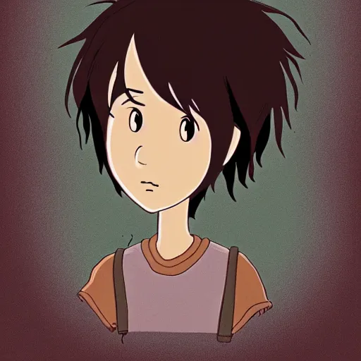 Image similar to a dark brown humanoid, hyper detailed, in the style of studio ghibli and and studio ghibli and studio ghibli, selfie