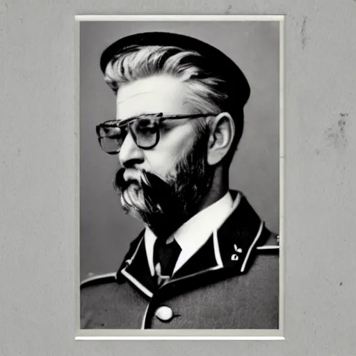 Image similar to colonel saunders as dictator, vintage photograph, old, monochrome, slightly blurry, vintage effect, grain effect