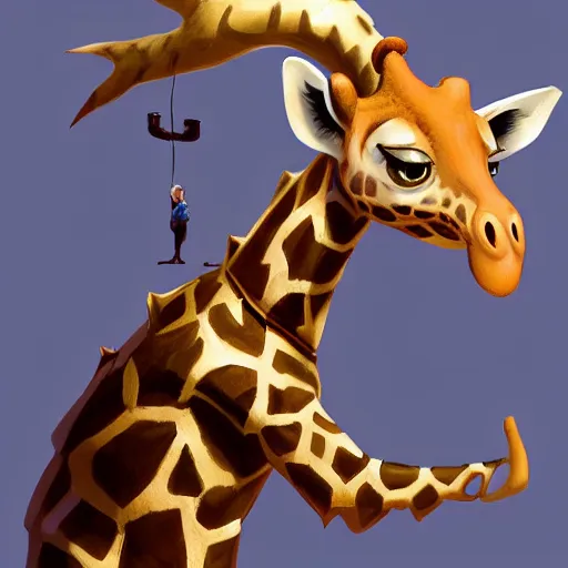 Prompt: A adorable whimsical giraffe wearing adventurer's clothing, expressive pose, highly detailed, digital painting, artstation, concept art, smooth, sharp focus, studio light, by Justin Gerard,