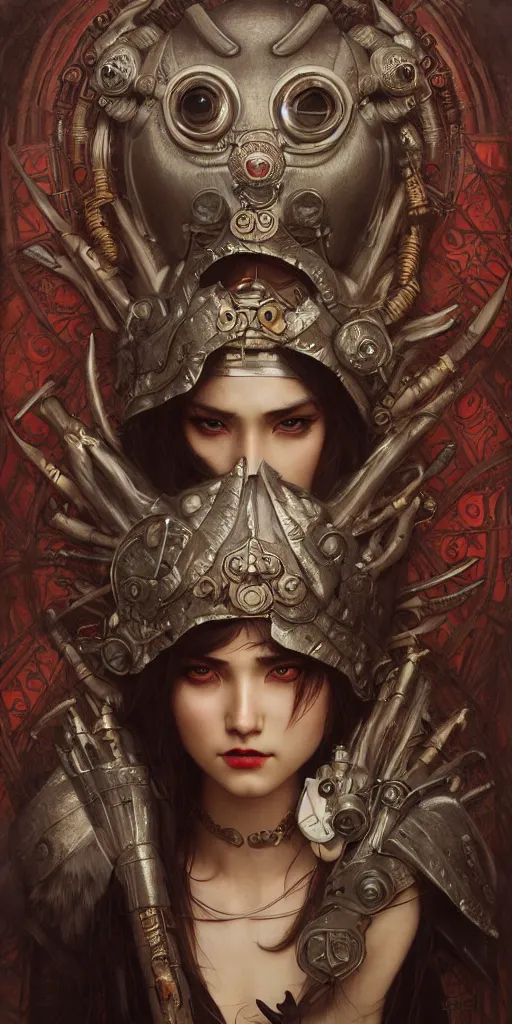 Image similar to hyper realistic Princess Mononoke, ornate mask, wet market street, cyberpunk metropolis, city landscape, jewels, style of tom bagshaw, mucha, james gurney, norman rockwell, denoised, sharp