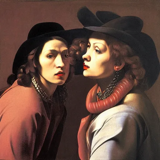 Prompt: portrait of three female outlaws, by caravaggio