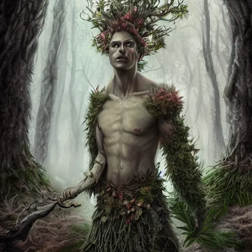 Prompt: high definition charcoal watercolor fantasy character art, hyper realistic, hyperrealism, elemental guardian of life, forest dryad, woody foliage, 8 k dop dof hdr fantasy character art, by aleski briclot and alexander'hollllow'fedosav and laura zalenga