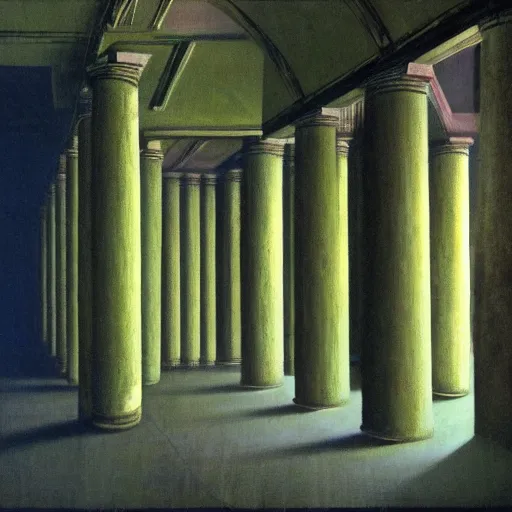 Prompt: painting of a scifi ancient civilzation victorian empty room with pillars, beksinski