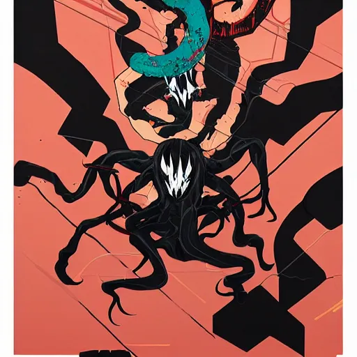 Prompt: Venom vs Carnage painting by Sachin Teng, asymmetrical, Organic Painting , Hard Light and long shadows, Matte Painting, geometric shapes, hard edges, graffiti, street art:2 by Sachin Teng:4