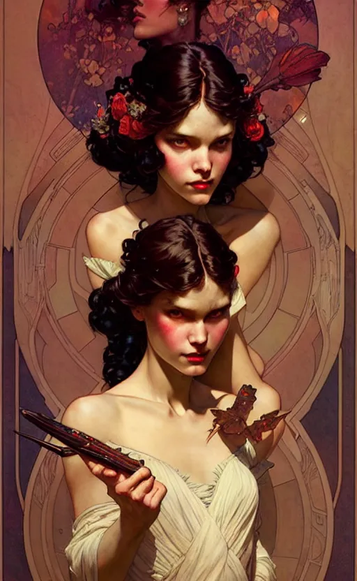 Image similar to beautiful girl gorgeous lighting by weta studio, mucha, bautista and norman rockwell and greg rutkowski and tom bagshaw and james gurney and lucasfilm