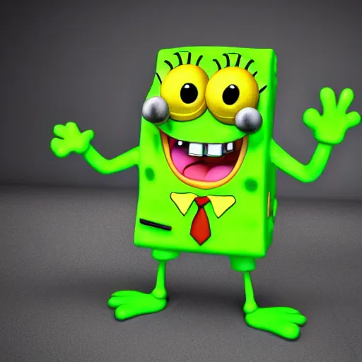 Prompt: SpongeBob , toxic fluorescent , 3d render, funny , happy