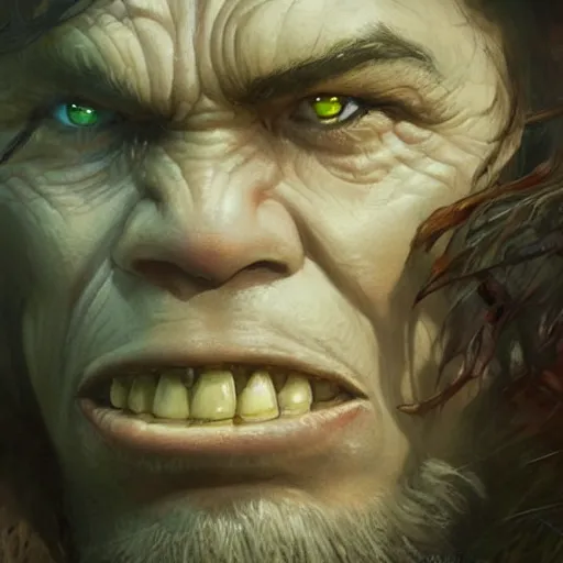 Prompt: a friendly orc taylor, close - up portrait, fantasy character portrait by greg rutkowski, gaston bussiere, larry elmore