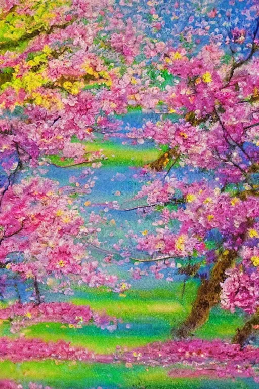 Image similar to Hanami flowers in impressionism style