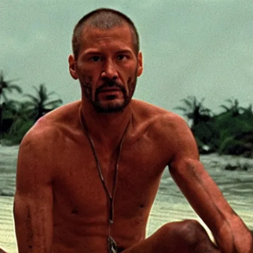 Image similar to keanu reaves as captain benjamin in apocalypse now, 8k resolution, full HD, cinematic lighting, award winning, anatomically correct