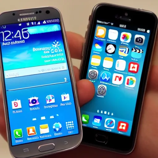 Prompt: samsung galaxy s 2 2 hybrid with a iphone 5 s with ios 1 6