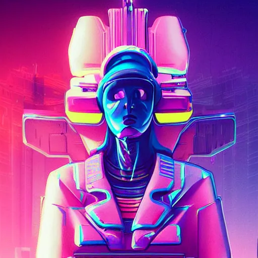 Prompt: a synthwave cyberpunk sphinx