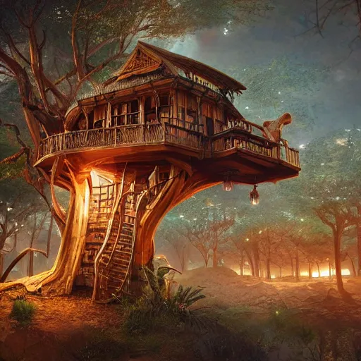 Image similar to egytian treehouse by artgerm, artstatonHD, fine art, oil painting, cinematic lighting, hyperdetailed, 8k, high resolution, insanely detailed and intricate, velvia, octane render