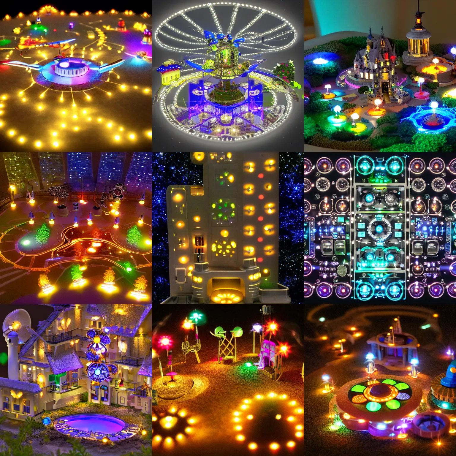 Prompt: lighting fidgets fills a control panel, highly detailed, render, mini lights, complex, fairy place, aerospace, night, illumination