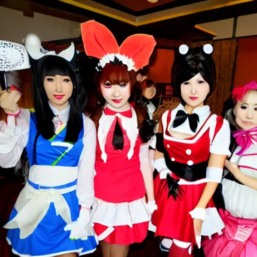 Prompt: Japanese maid cafe, Halloween, cosplay