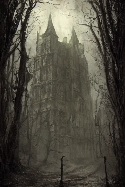 Image similar to haunted gothic old london 1 9 0 0, lovecraft, photorealistic, dark, atmospheric lighting, painted, intricate, ultra detailed by leesha hannigan, thierry doizon, kai carpenter, well composed, best on artstation, cgsociety, epic, stunning, gorgeous, intricate detail, smart color, sharp focus