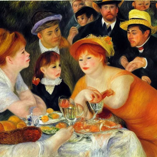 Image similar to fat orange tabby cat in luncheon of the boating party by renoir