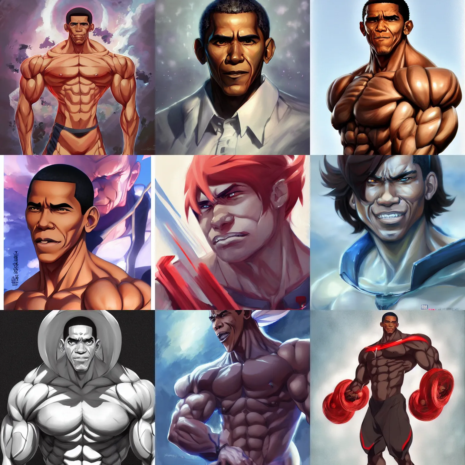 Image similar to anime portrait of obama as a muscular anime boy by stanley artgerm lau, wlop, rossdraws, james jean, andrei riabovitchev, marc simonetti, and sakimichan, trending on artstation