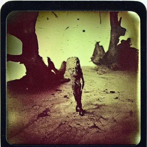 Prompt: summon rot witch fade, ritual aftermath gone wrong, a polaroid photo taken by guillermo del toro