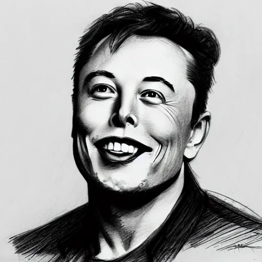 Prompt: a pencil sketch of Elon Musk with a Hyperloop.