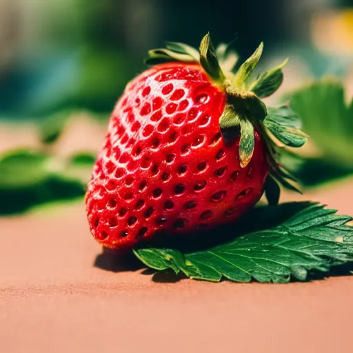 Image similar to high quality presentation photo of a strawberry made of gold, photography 4k, f1.8 anamorphic, bokeh, 4k, Canon, Nikon