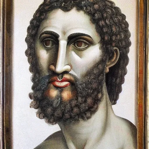 Image similar to portrait of ancient greek man with sharp nose. fine detail. artistic painting by lurid