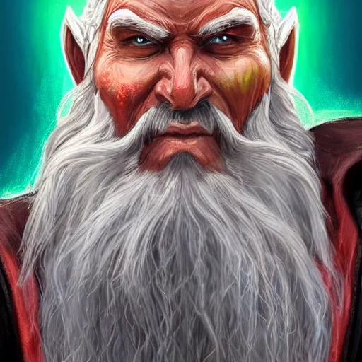 Image similar to bright, colorful, realistic, detailed from Elder Scrolls: Shivering isles concept art of The Mad God Sheogorath with a madsmile, Caucasian skin, combed white beard and combed white hair backlighting, kodachrome, high contrast, highly detailed, sharp focus, digital painting, concept art, illustration, trending on artstation, comic book by Alex Ross and Adam Adamowicz cover art