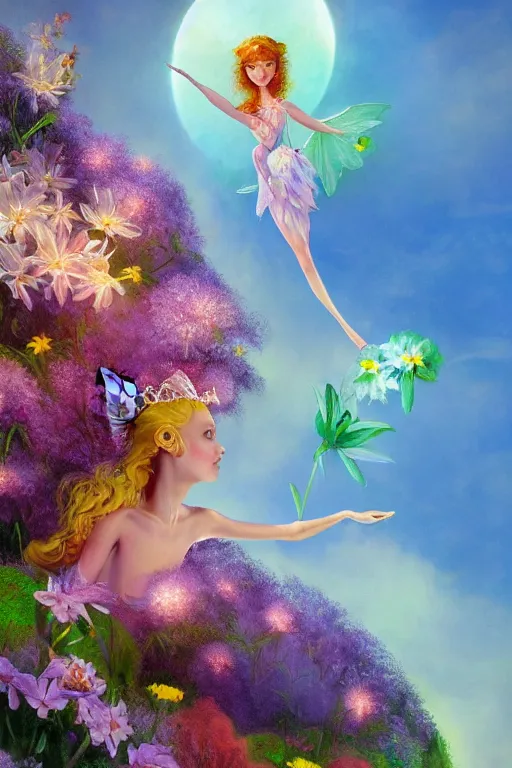 Image similar to a beautiful digital illustration painting fairy princess among the flowers by benoit b. mandelbrot, roger dean. 8 k resolution trending on artstation concept art digital illustration