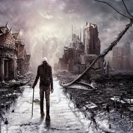 Image similar to a huge city walking on 8 spider legs through a post apocalyptic tundra, fantasy, cinematic