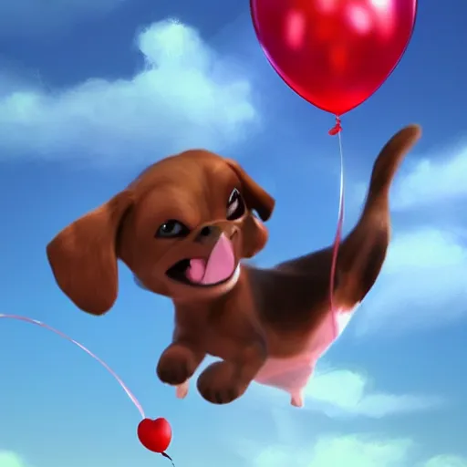 Prompt: puppy flying holding balloons, 8k, fantasy, cinematic lighting, highly detailed, digital painting, artstation, smooth, sharp focus, illustration, by Pixar