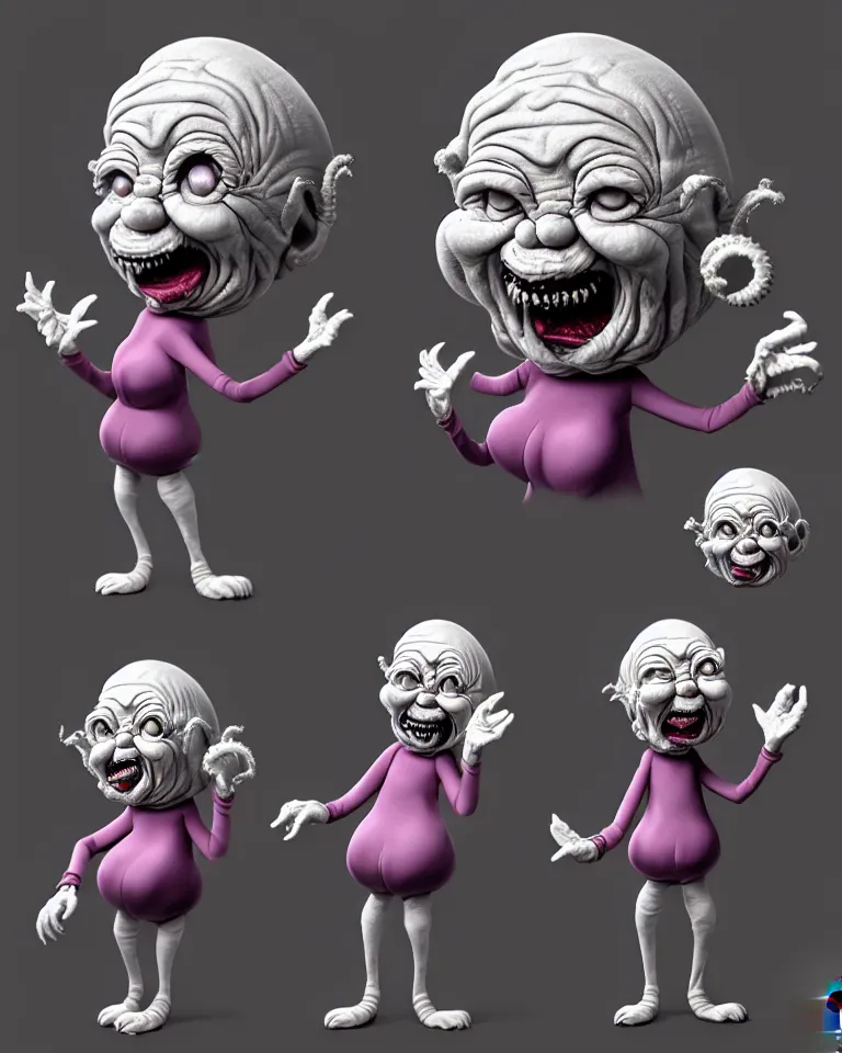 Prompt: your saggy wrinkled grandmother is a cosmic horror by bruce brenneise and wayne haag, photorealistic digital concept art, in the style of cuphead, trending on cgsociety, trending on zbrush central