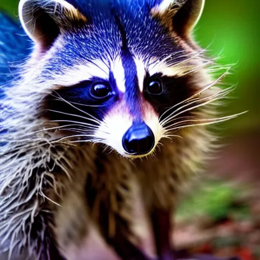 Image similar to a portrait photo of a beautiful racoon planning a party