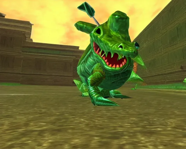 Image similar to crocodile boss in ocarina of time, nintendo 6 4, game screenshot, fullscreen, featured on ign