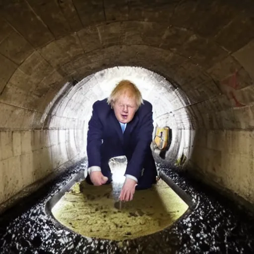 Prompt: photo of boris johnson crawling through a sewer