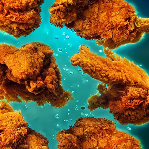 Prompt: fried chicken, splash underwater! photoshop edit, golden ratio