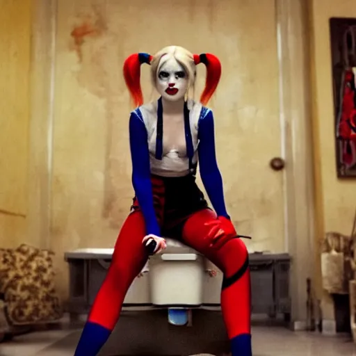 Prompt: Harley Quinn as a protagonist in a Wes Anderson film