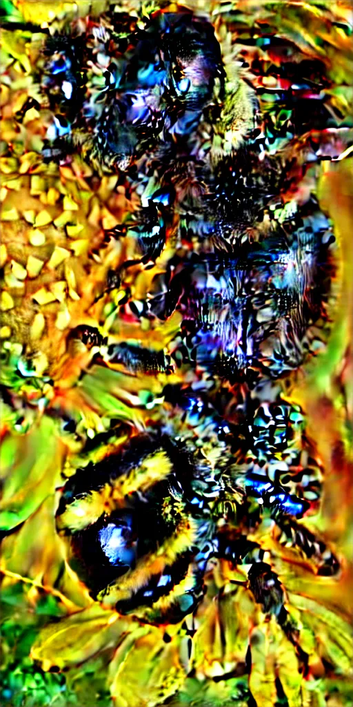 Image similar to fat fat ugly distorted bumblebee in a flower puking pollen, airbrush 8 0 s photography, polished, 8 5 mm, intricate, sharp detailed focus airbrush