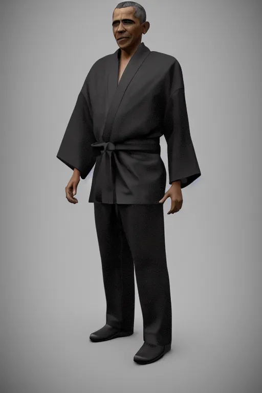 Image similar to full body 3d render of barack obama, beautiful kimono, blender, trending on artstation, 8k, highly detailed, bokeh, depth of field