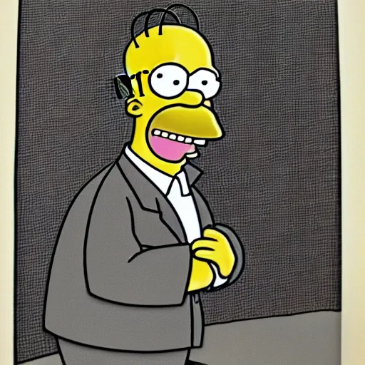 Prompt: homer simpson is drawing himself