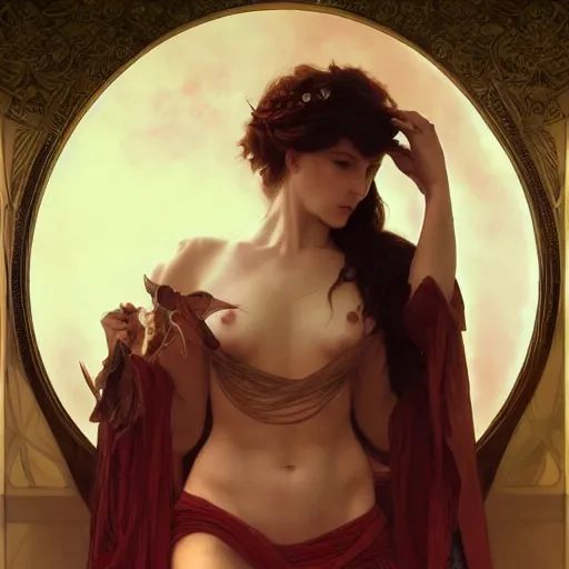 Prompt: portrait of a female demon, intricate, elegant, highly detailed, digital painting, artstation, concept art, smooth, sharp focus, illustration, art by artgerm and greg rutkowski and alphonse mucha and william - adolphe bouguereau