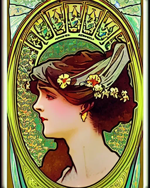 Image similar to an alphonse mucha style image frame